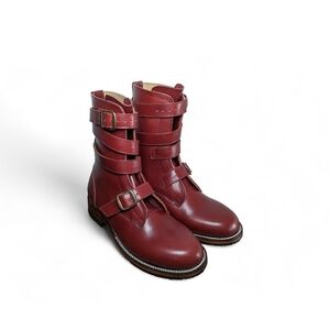 Women's Red Leather Vintos Buckle Boots